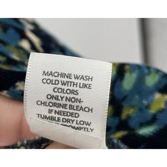 J.Jill Teal & Navy Floral Printed Corduroy Button-Up Long Sleeve Top Shirt Sz SP - Picture 9 of 11